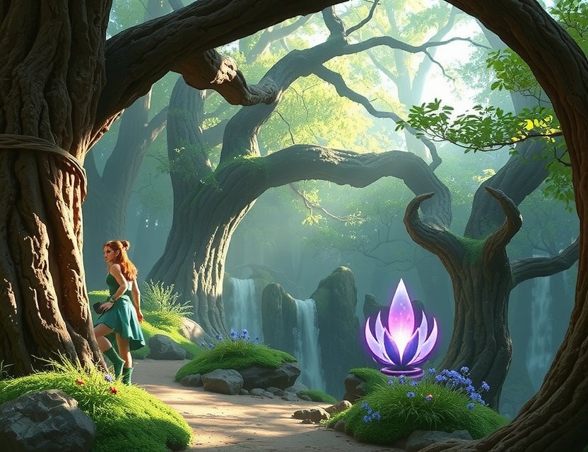 Screenshot aus unserem preisgekrönten RPG-Spiel: Held in mystischem Wald