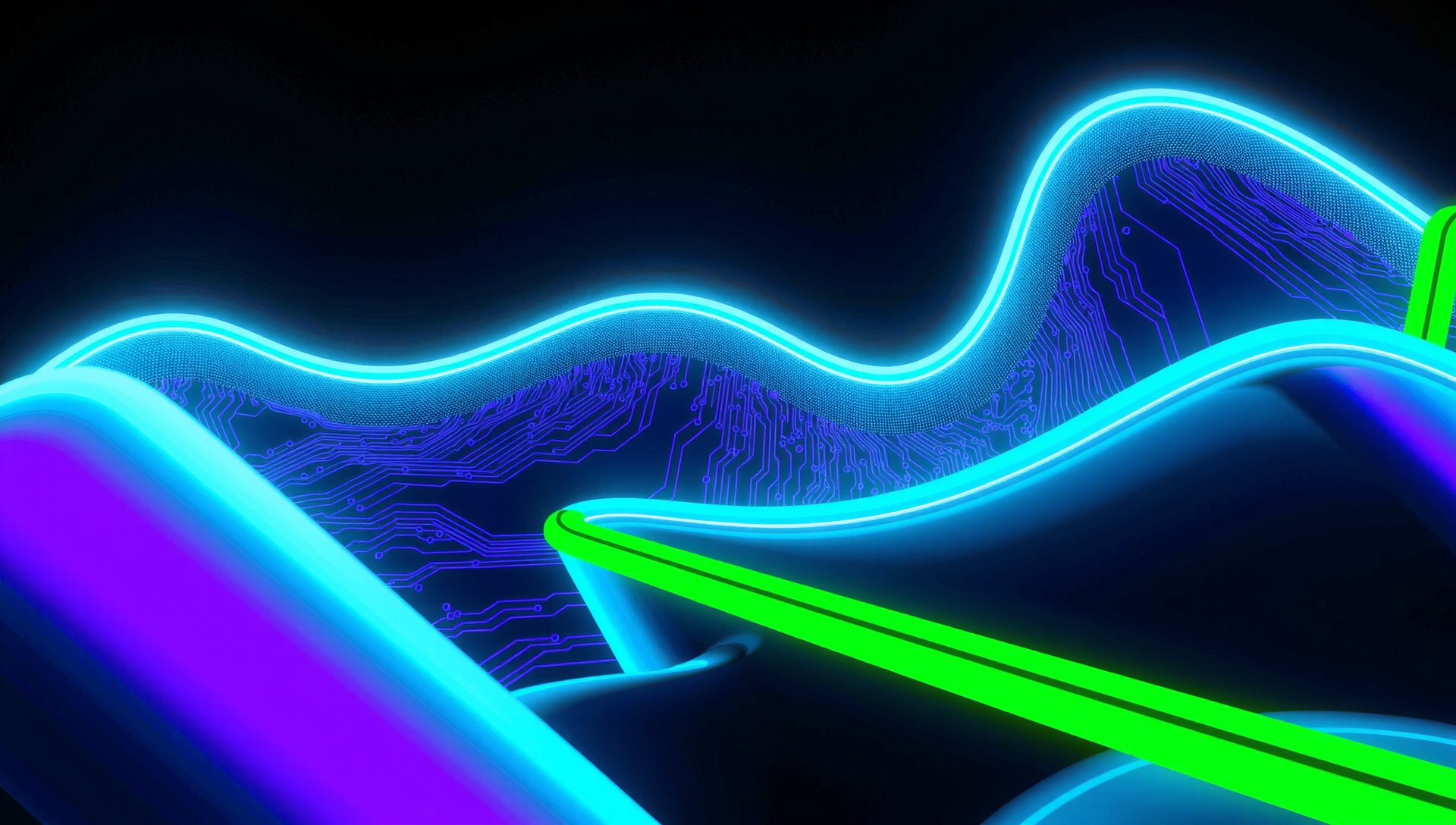 Futuristisches digitales Landschaft mit neonfarbenen Linien